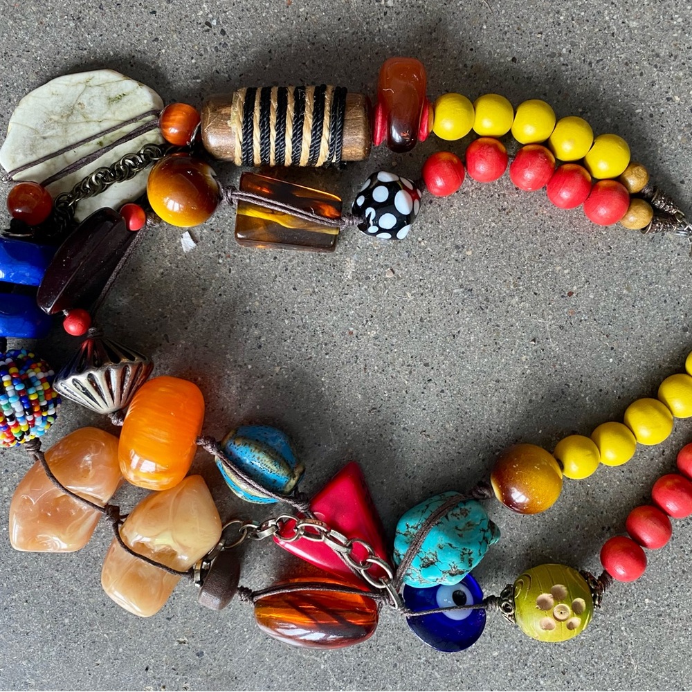 Turquoise calcite + Amazing vintage chunky crystal and beaded necklace.